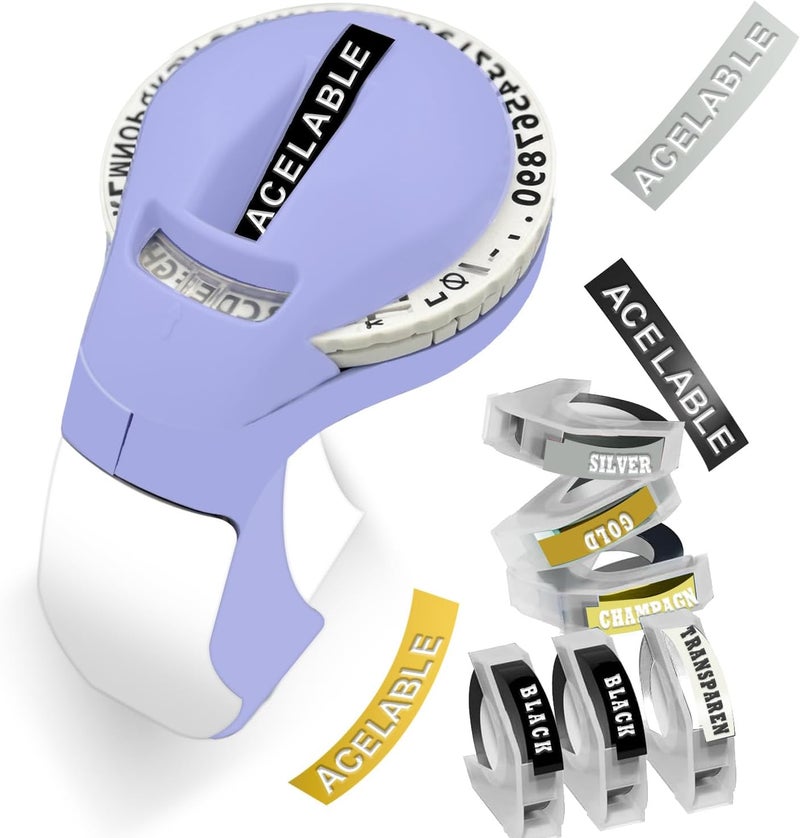 ACETONER Protable Embossing Label Maker, Embossing Label Maker with 6 Label Tapes, 3D Old School Label Makers, Handheld Manual Label Maker Machine Printer, for Ofiice School Home DIY Crafting - (PURPLE) - Image 1
